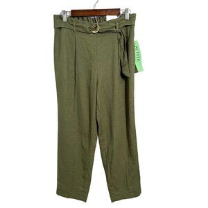 NWT Anne Klein Linen Pants High Rise Ankle Green Pull On Belted Women Petite M